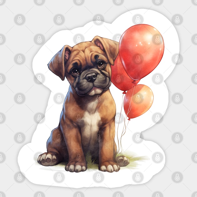 Boxer Dog Holding Balloons Sticker by Chromatic Fusion Studio